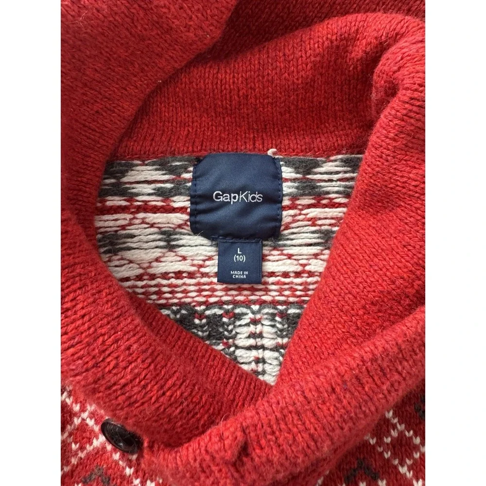 GAP Kids‎ Boys Christmas Holiday Sweater Size 8-10 Red Fair Isle Shawl Collar